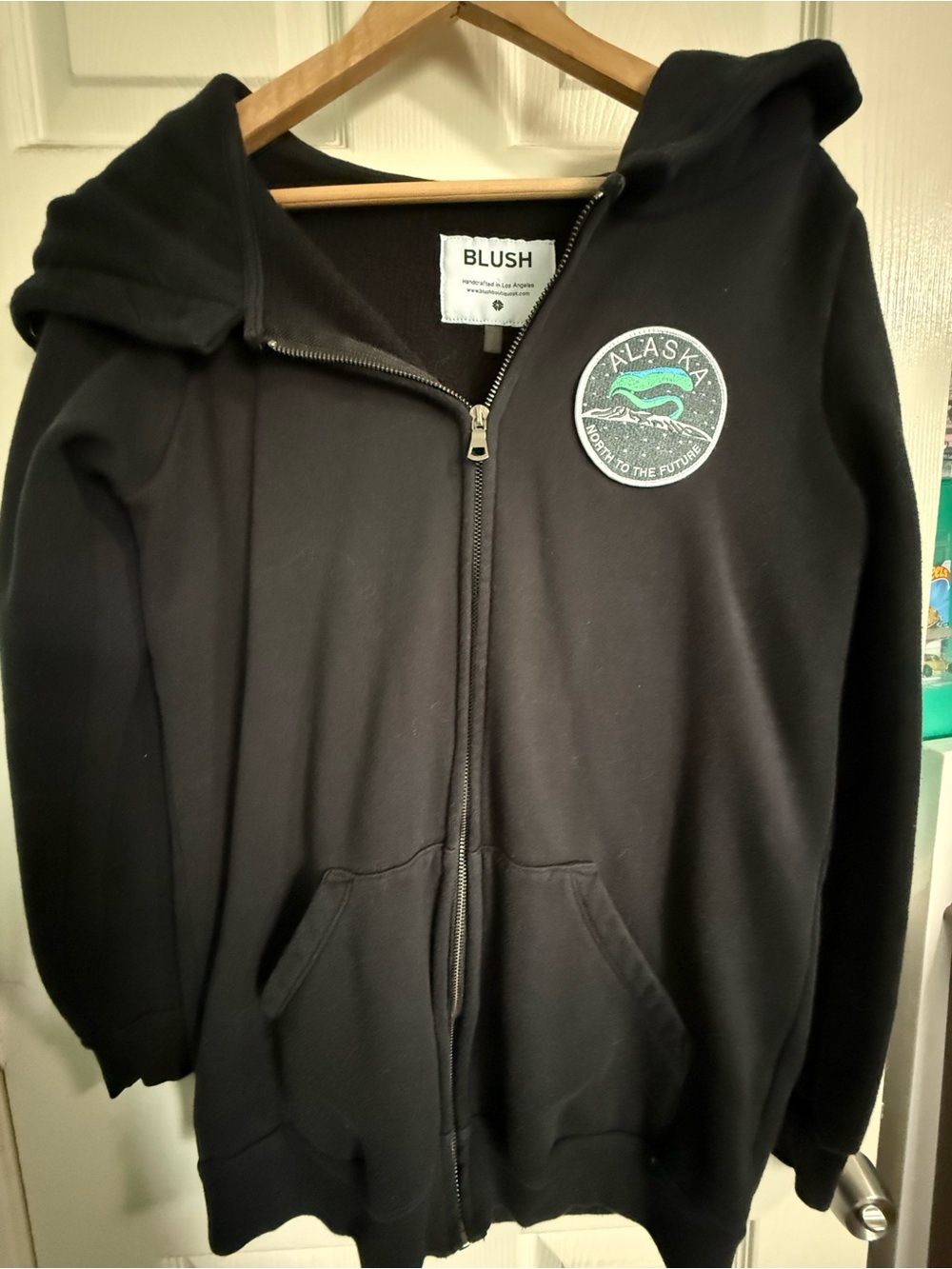 Blush Black Hoodie with Alaska Patch and Green Accent